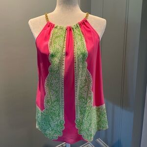 Lily Pulitzer-med.  Bright and fun colors for the summer. Great gold details.